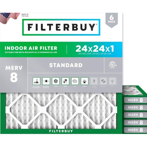 NWT Filterbuy 24x24x1 Air Filter MERV 8 Dust Defense (6-Pack)  AC HVAC - Picture 1 of 6